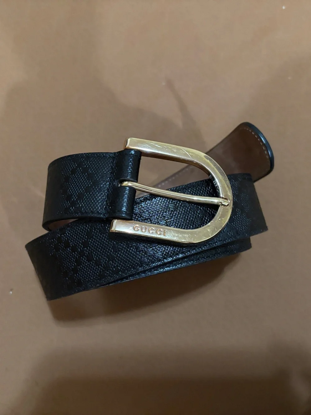 Gucci Black Leather Belt with Gold D-Shaped Buckle